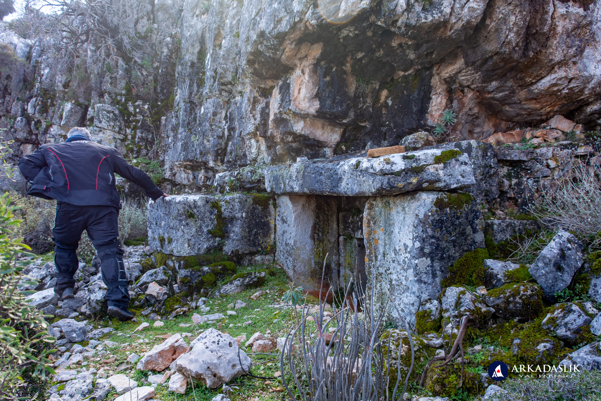 Ancient ruins built into the rocky summit of the Sidyma acropolis