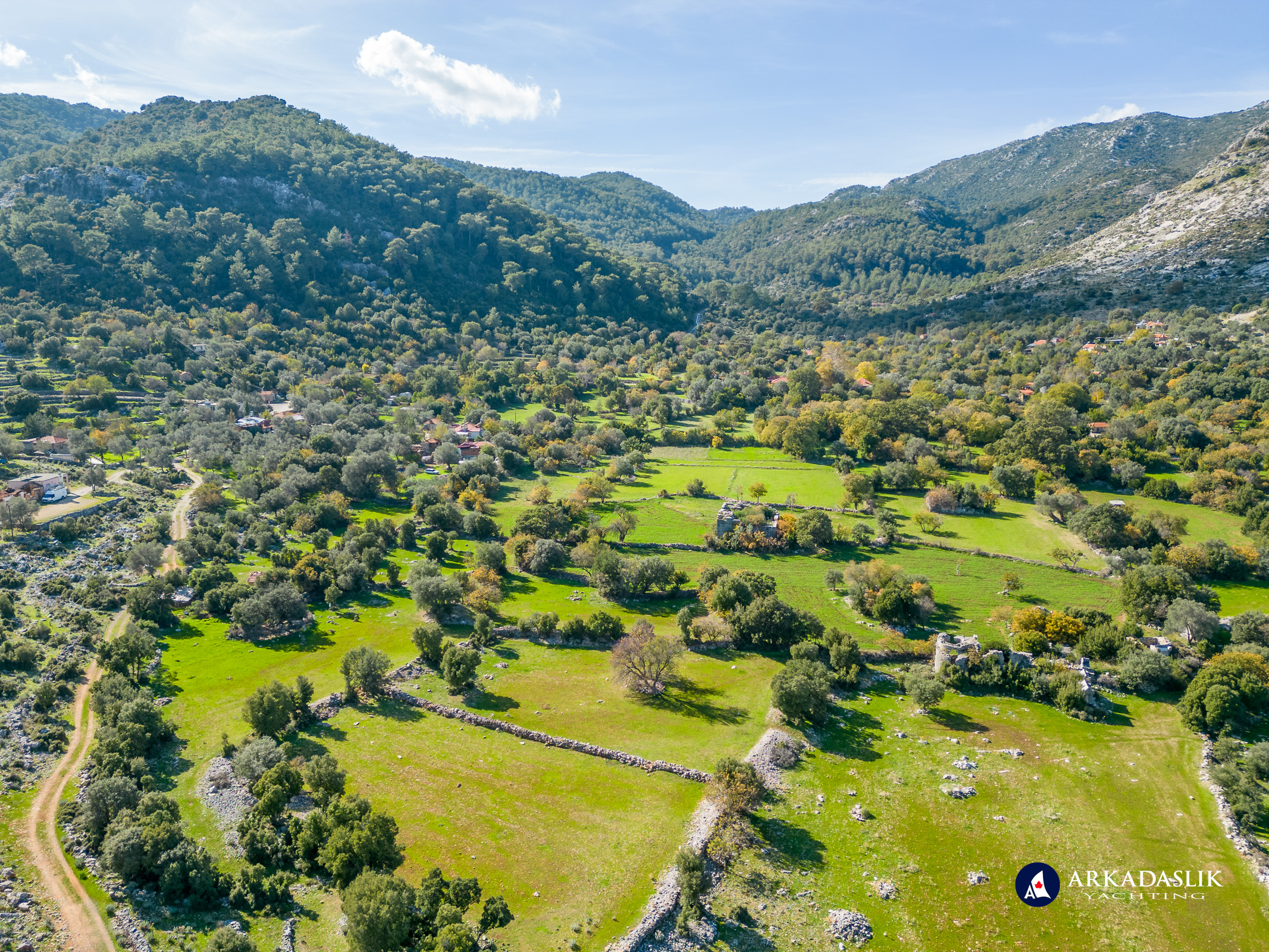 Autumn aerial view of Sidyma with changing foliage