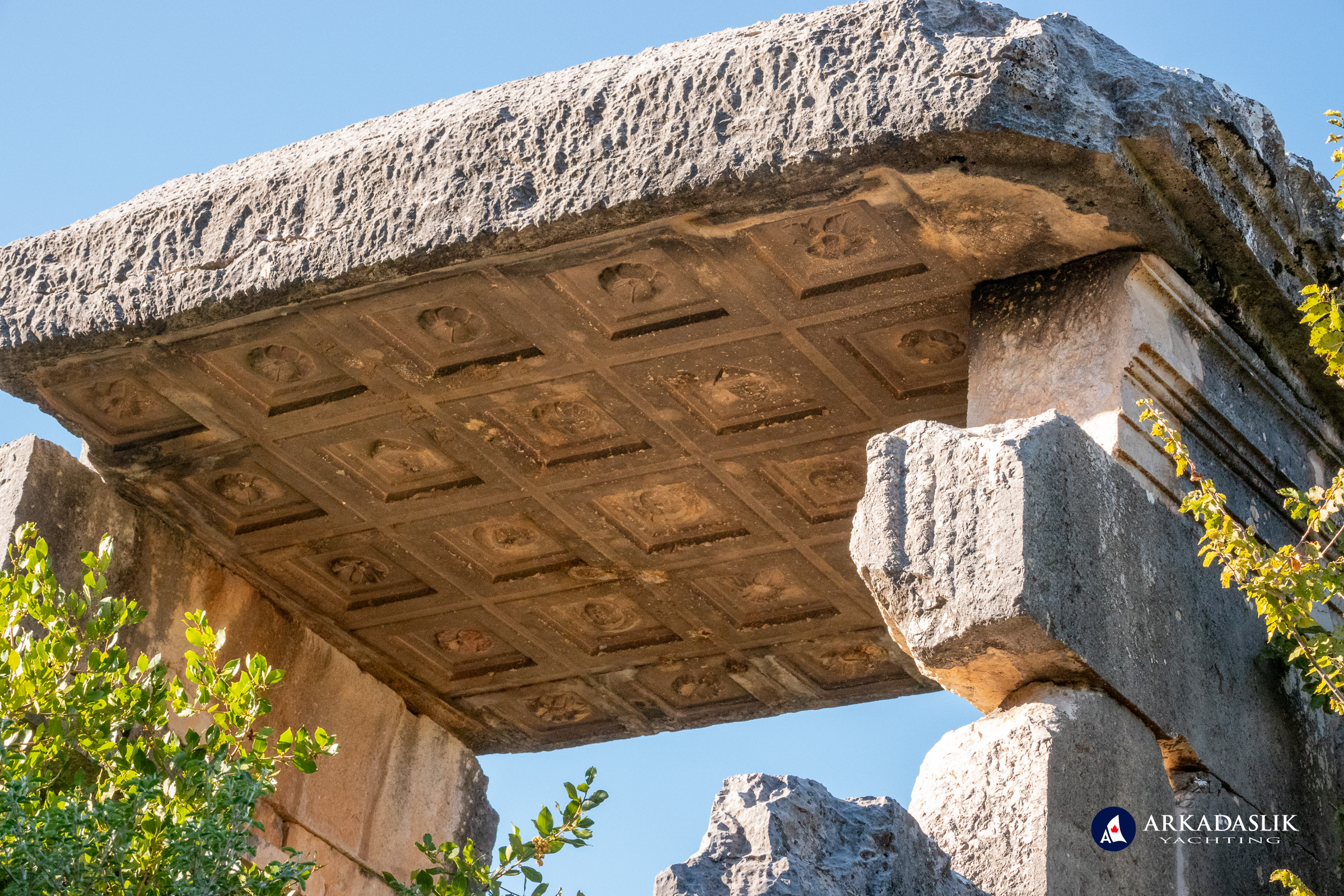 Oblique view of the cassette-ceiling inside the Sidyma tomb
