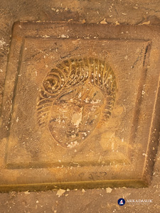 Another carved face from the cassette-ceiling tomb at Sidyma