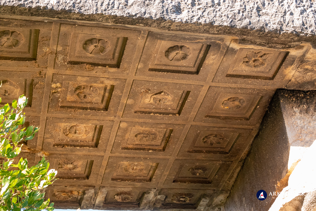 Close-up of the coffered ceiling.